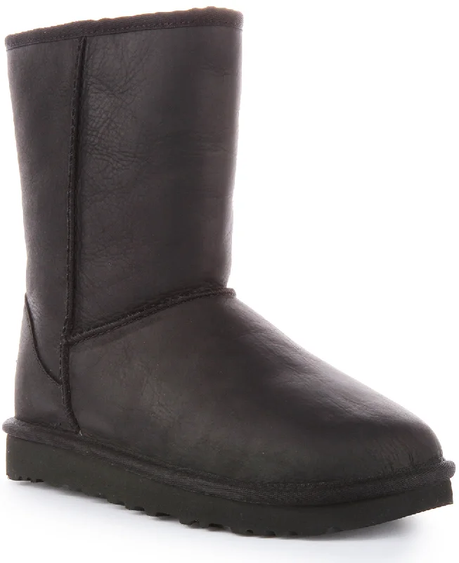 Ugg Australia Classic Short Leather In Black For Women