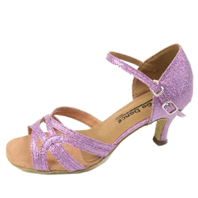 2.5" Gloria -- Flare Heel Latin Sandal -- Lavender Glitter