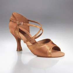 2.5" Nadia -- Women's Flare Heel Latin Sandal -- Cinnamon Satin