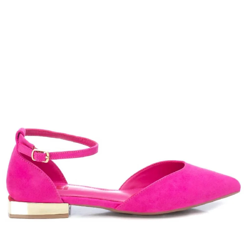 Women's Suede Pointy Toe Ballet Flats In Bright Pink