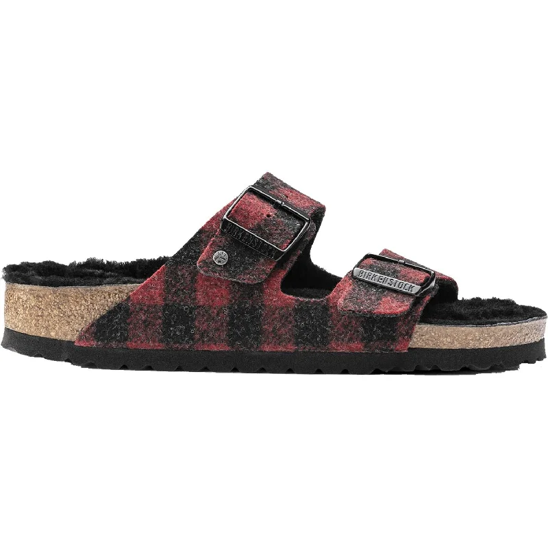 Women's Birkenstock Arizona Shearling Plaid Red/Black Wool