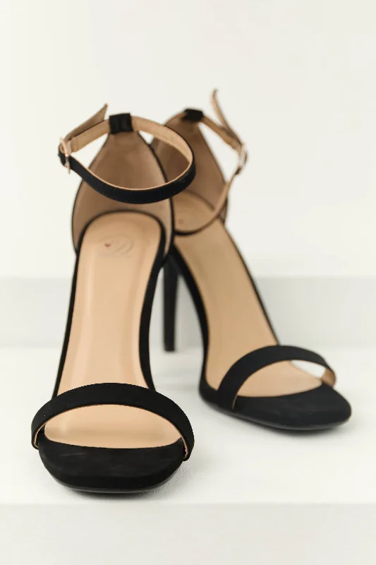 Black Nubuck Ankle Strap High Heels