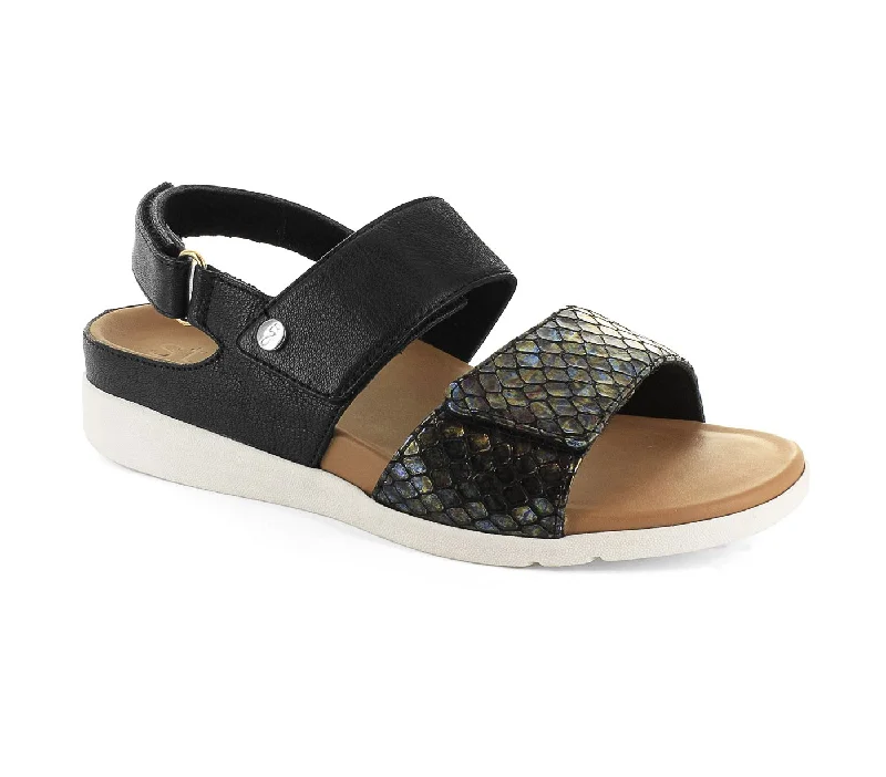 Riviera II Adjustable 3 Strap Sandal in Black Snake CLOSEOUTS