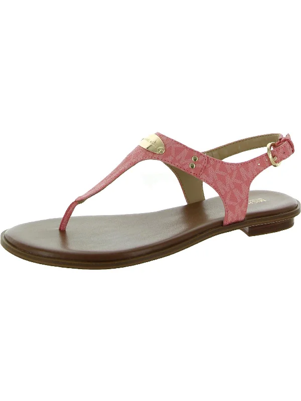 MK Plate Womens Coated Canvas Logo Thong Sandals