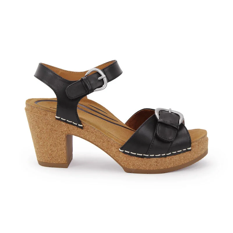 WOMEN'S AETREX TORY OPEN TOE HEELS | BLACK