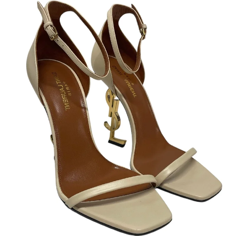 YVES SAINT LAURENT/Heels/EU 39/Cotton/CRM/Ankle Strap/ysl on heel