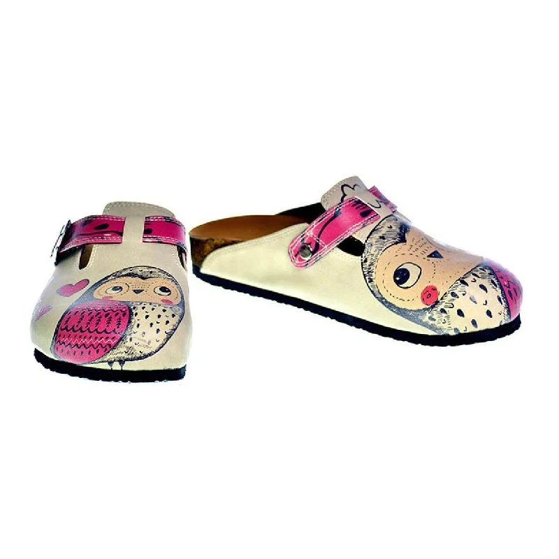 Cream & Pink Love Owls Clogs CAL316