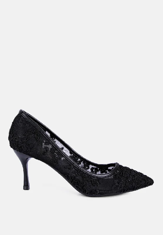 reunion lace mid heel pumps