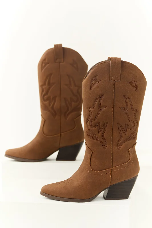 Sepia Embroidered Tall Western Boots